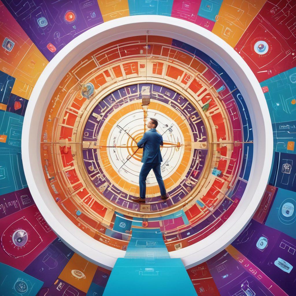 A visually striking scene depicting a person confidently navigating through a maze made of insurance policy documents and entertainment symbols, like a film reel and a microphone. The backdrop features digital screens displaying various online solutions, surrounded by vibrant colors representing both the adult entertainment industry and insurance. Incorporate elements of guidance, such as a bright compass or map highlights, to symbolize finding tailored coverage. 3D. vibrant colors. dynamic composition.