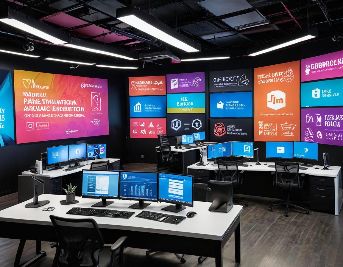 A dynamic scene showcasing a diverse group of individuals collaborating in a modern adult entertainment studio, surrounded by high-tech equipment and colorful advertising visuals. The atmosphere is empowering and vibrant, illustrating various coverage options like insurance policies visually represented as colorful infographics. Include elements of inclusivity and creativity in the workspace design. super-realistic. vibrant colors. modern aesthetic.